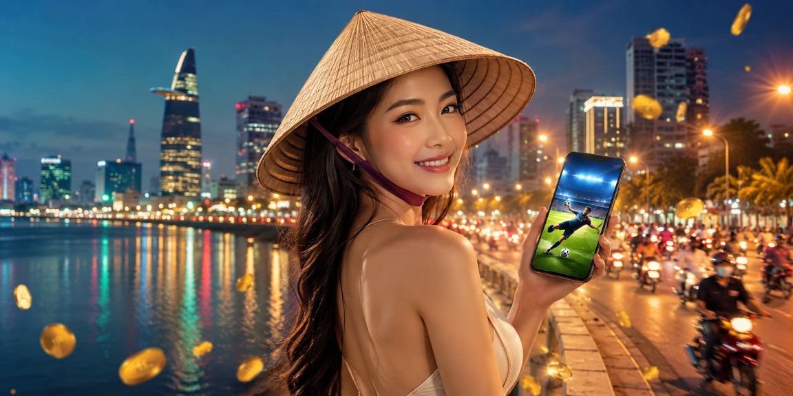 Người dùng TP.HCM với nón lá theo dõi kết quả cá cược thể thao và nhận ưu đãi